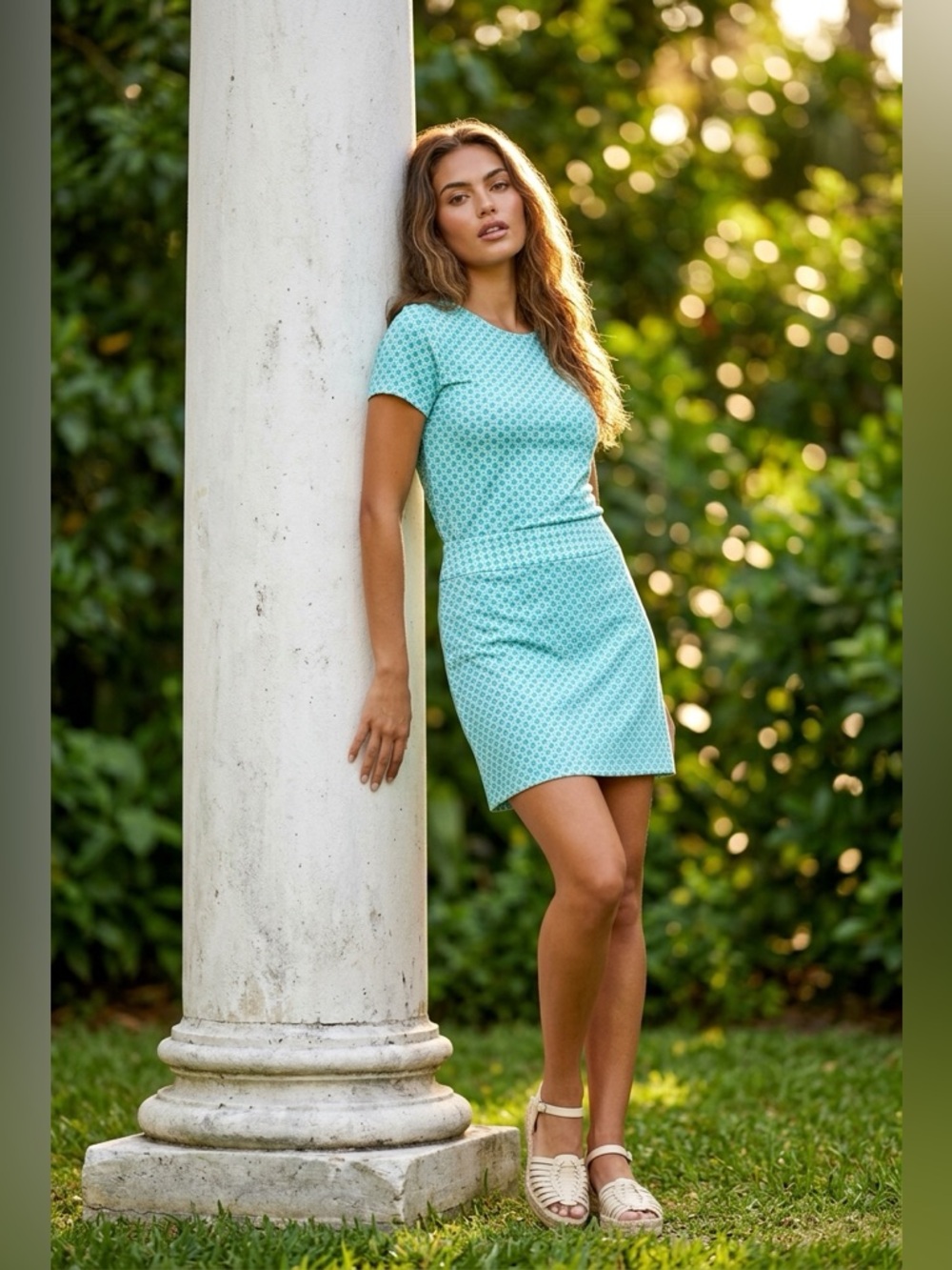 Talbots Teal Geometric MIDI Pencil Skirt, Sz 16 Business Casual, Preppy, NWT $90